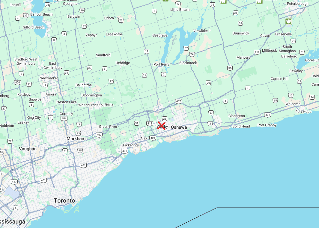 Map of the Durham region and Toronto GTA service area